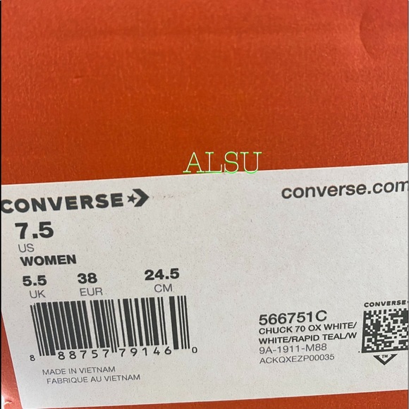 Converse Chuck 70 Low Top Leather White Teal Skate Shoes Womens Size 6.5 566751C - Picture 9 of 10